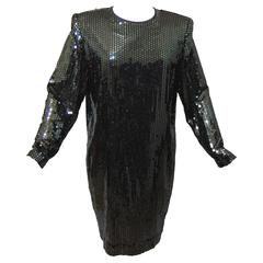 Steven Stolman Black Long Sleeve Disco Dress with Sequins Size 12 1980s 6