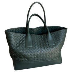 Used Bottega Veneta New Cabat Medium Intreccio Leather Tote Bag Dark Forest Green