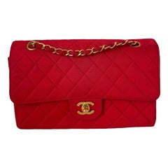 Chanel Classic Flap Medium Vintage Red Nylon Satin with 24k Gold Plated HW