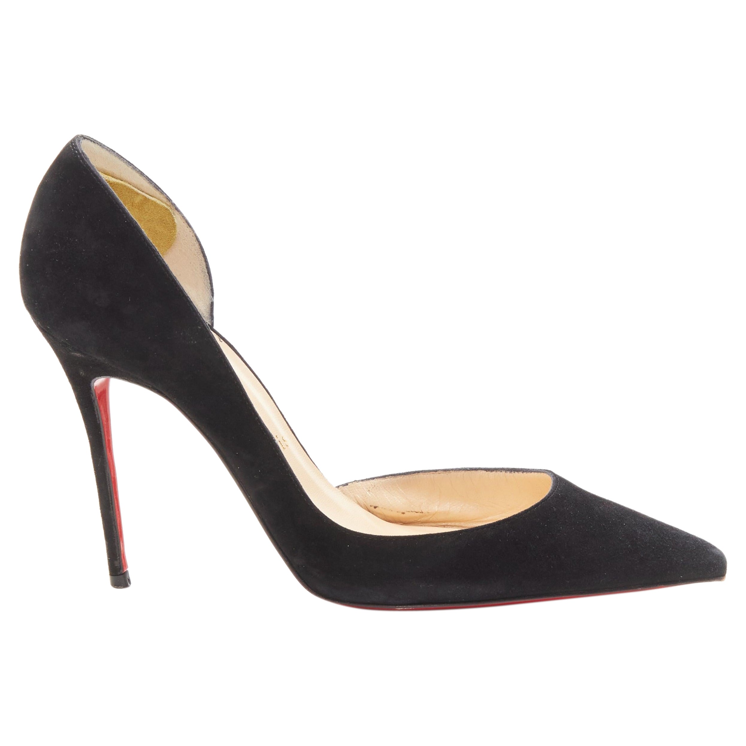 CHRISTIAN LOUBOUTIN Iriza 100 black suede dorsay stiletto pump EU38 For Sale