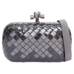 BOTTEGA VENETA Mosaique Box Knot ayers leather intrecciato woven metal clutch