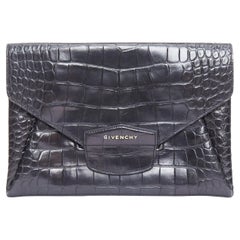 GIVENCHY Antigona black embossed leather silver logo envelope clutch