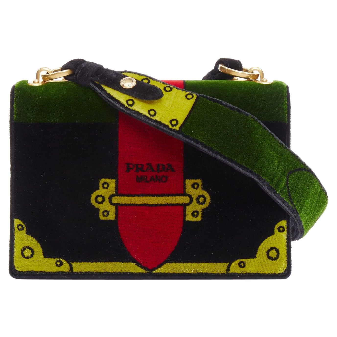 PRADA Cahier velvet tromp loeil print crossbody box bag For Sale