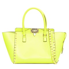 VALENTINO Rockstud neon yellow leather pyramid stud tote bag
