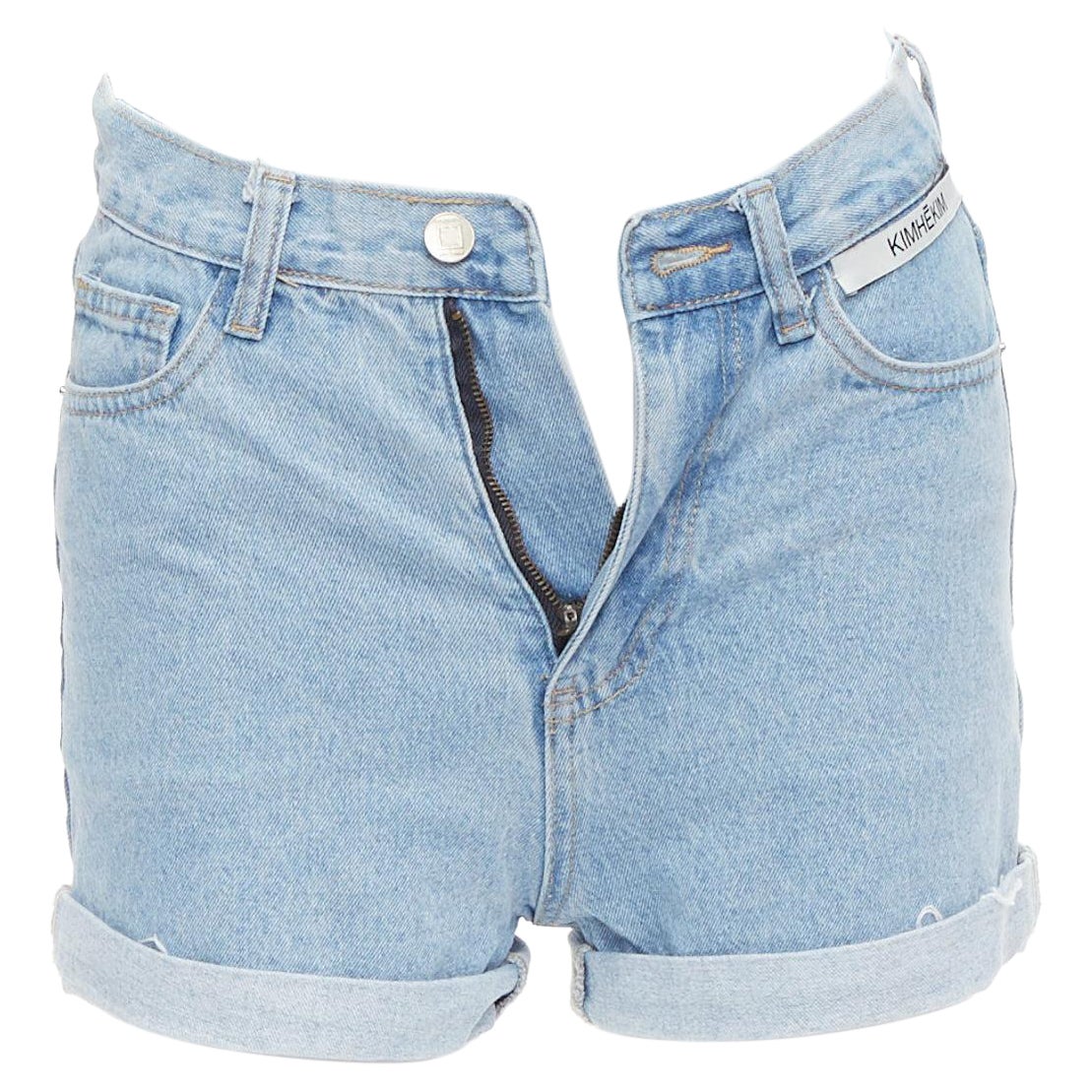 KIMHEKIM My Uniform blau Baumwolle gerollt Manschette Denim kurze Shorts S