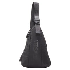 VERSACE La Greca Vintage 90s Logo black nylon small sling backpack bag
