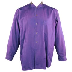 Comme des Garcons Men's Purple Gray Nehru Collar Long Sleeve Shirt