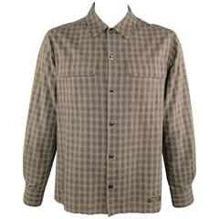 NEIGHBORHOOD Size XL Brown Window Pane Plaid Cotton Long Sleeve Work Style Shirt