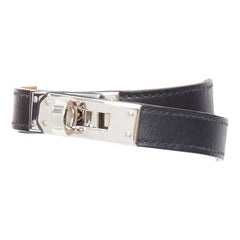HERMES Kelly Double Tour black PHW leather wrap turnlock bracelet M