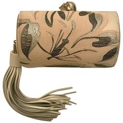 Alexander McQueen North South Pink Silver Cream Floral Skull and Tassel Clutch 12