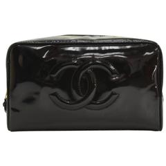 Chanel Black Patent Leather Cosmetic Pouch Bag