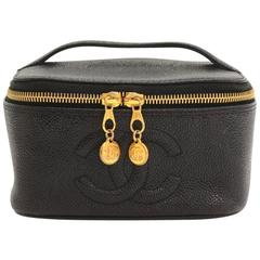 Retro Chanel Vanity Black Caviar Leather Cosmetic Hand Bag