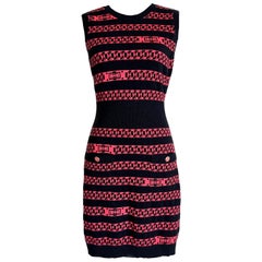 Chanel New CC Buttons Chain Link Pattern Cashmere Dress 40 FR