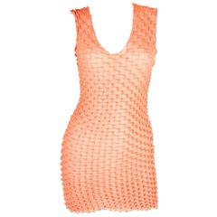 Issey Miyake Pleats Please Textured Pleated Orange Mini Dress 3