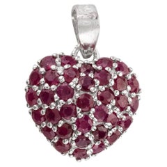 925 Sterling Silver Genuine Ruby Studded Heart Pendant Gift for Mom Jewelry
