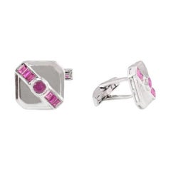 Art Deco Style Ruby Cufflinks in 925 Sterling Silver
