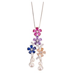 Collar Cadena Colgante Flor Multicolor Plata de Ley Regalo de Cumpleaños para Mamá