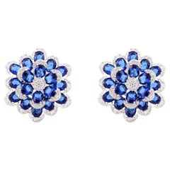 Pendientes de plata con circonitas florales de color azul vibrante Joyas de moda para mamá