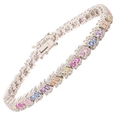 Glamorous Multicolor Rhinestone Tennis Bracelet in Silver Gift for Mothers Day