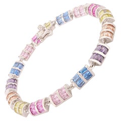 Multicolor Wedding Rhinestone Tennis Bracelet for Mom Gift in Sterling Silver