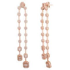 Rose Gold Plated 925 Silver Rhinestone Linear Long Dangle Drop Earrings for Mom