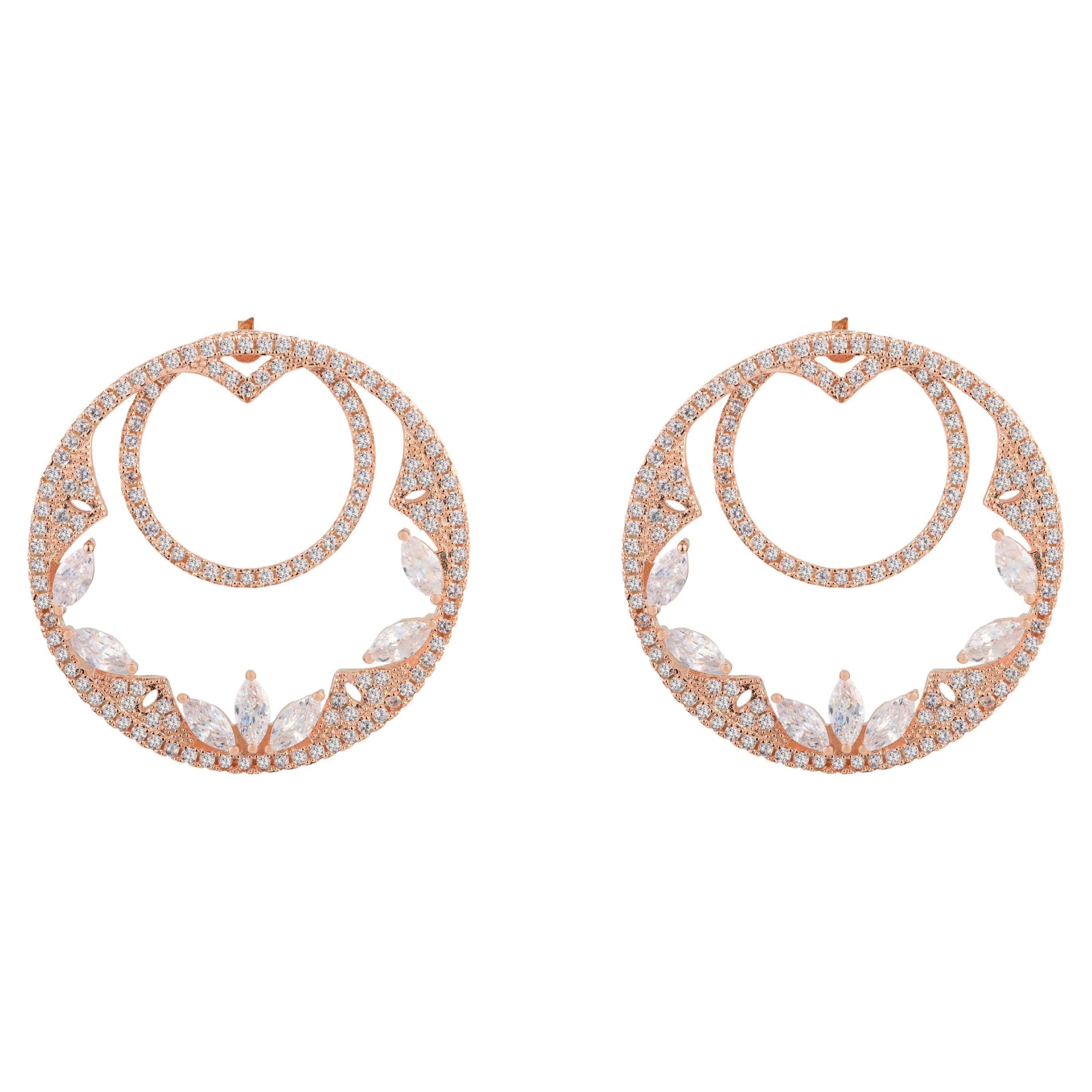 Designer Cubic Zirconia Circle Stud Earrings in 925 Silver Jewelry for Mom Gift For Sale