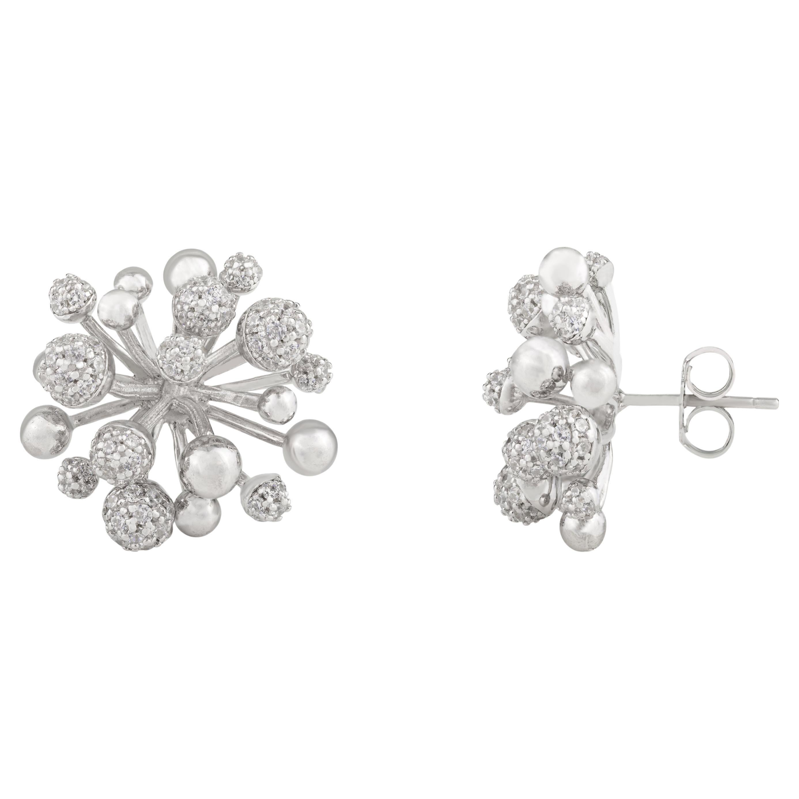 Coral Inspired Zircon Floral Stud Earrings in 925 Sterling Silver Gift for Mom