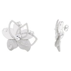 Pave Lotus Flower Stud Zircon Sterling Silver Earrings Jewelry for Mothers Day