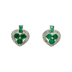 Dainty Emerald Diamond Heart Stud Earrings in 925 Sterling Silver for Mom Gift