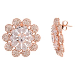 Rose Gold Plated 925 Silver Brilliant Cut Zirconia Floral Stud Earrings for Mom