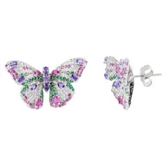 Pendientes de plata de ley con forma de mariposa de circonita cúbica multicolor para mamá