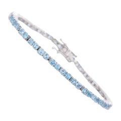 Delicate Round Aquamarine Tennis Bracelet for Mom Gift in 925 Sterling Silver