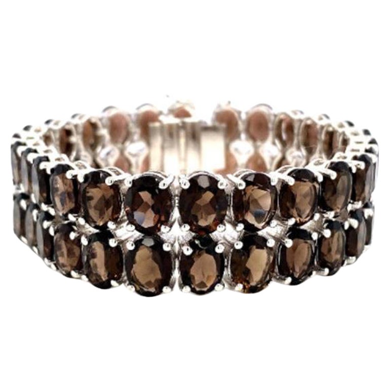Statement 119 Carat Smoky Topaz Wide Bracelet in 925 Sterling Silver for Mom For Sale