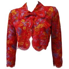 Unique Atelier Versace Red Lace Floral Silk Print Bolero