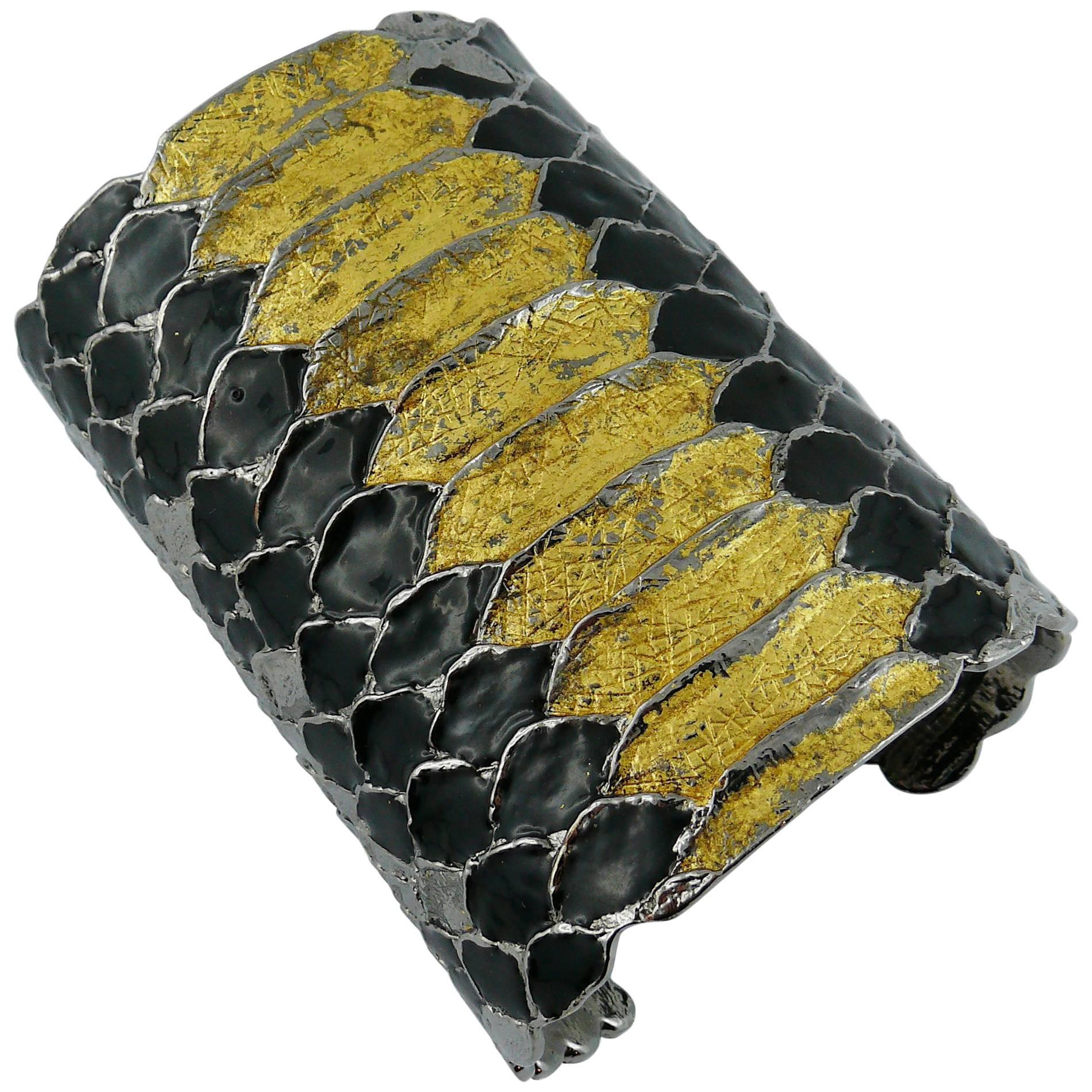 Yves Saint Laurent YSL Massive Snakeskin Effect Cuff Bracelet