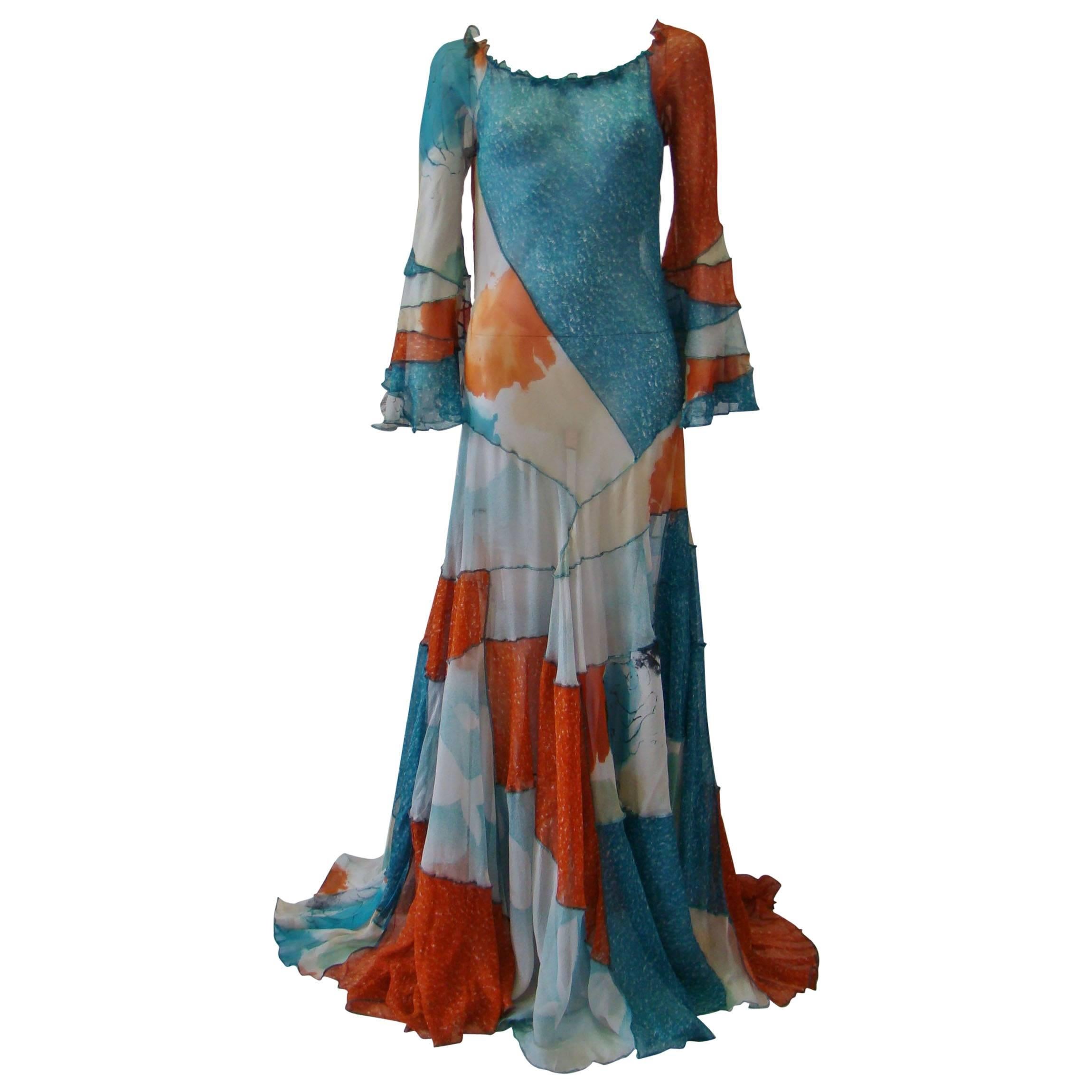 Rare Angelo Tarlazzi Sheer Silk Panelled Evening Gown 1990's For Sale