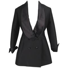 YVES SAINT LAURENT Black Wool & Silk TUXEDO BLAZER Size 38 3