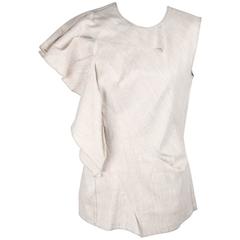 LANVIN Stone Linen & Cotton SLEEVELESS TOP w/ Ruffle Trim SIZE 38 2