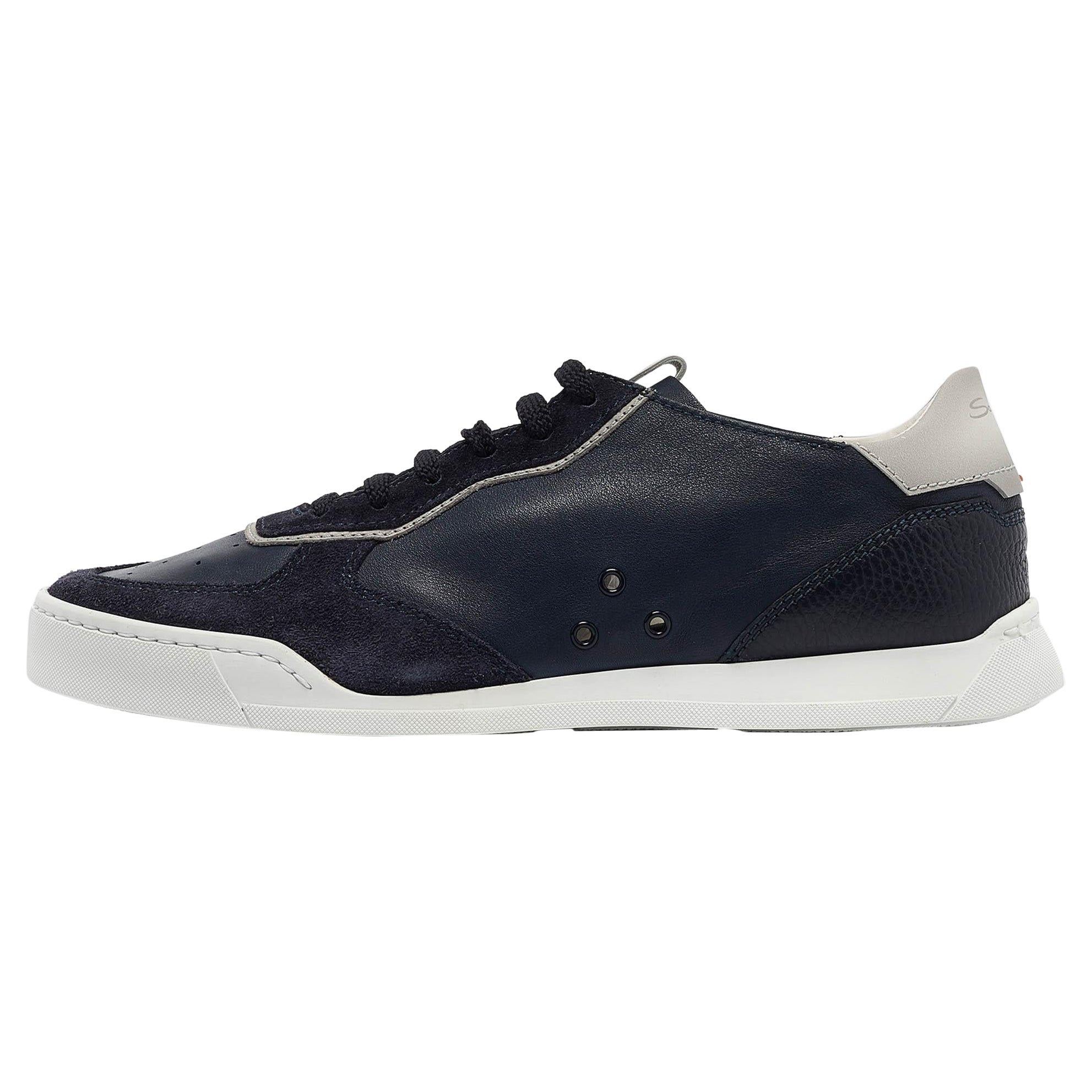 Zapatillas con cordones de ante y piel azul marino Santoni Talla 39 en venta