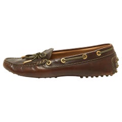 Tod's Brown/Olive Leder Schleife Slip On Loafers Größe 37.5