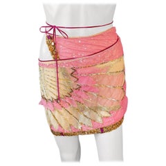 Roberto Cavalli S/S 2000 Verschönerter durchsichtiger Tüll-Netz-Wickel-Sarong-Mini-Rock