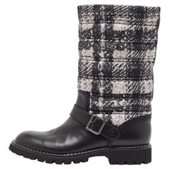Chanel Black/White Leather and  Nylon Midcalf Boots Size 40