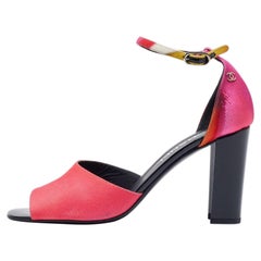 Chanel Multicolor Printed Fabric CC Ankle Strap Sandals Size 40.5