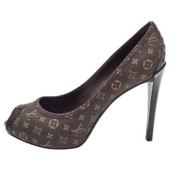 Louis Vuitton Brown Monogram Canvas Peep Toe Pumps Size 35.5