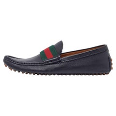 Gucci Black Leather Web Trim Slip On Loafers Size 40