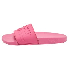 Gucci Pink Rubber Logo Flat Slides Size 40
