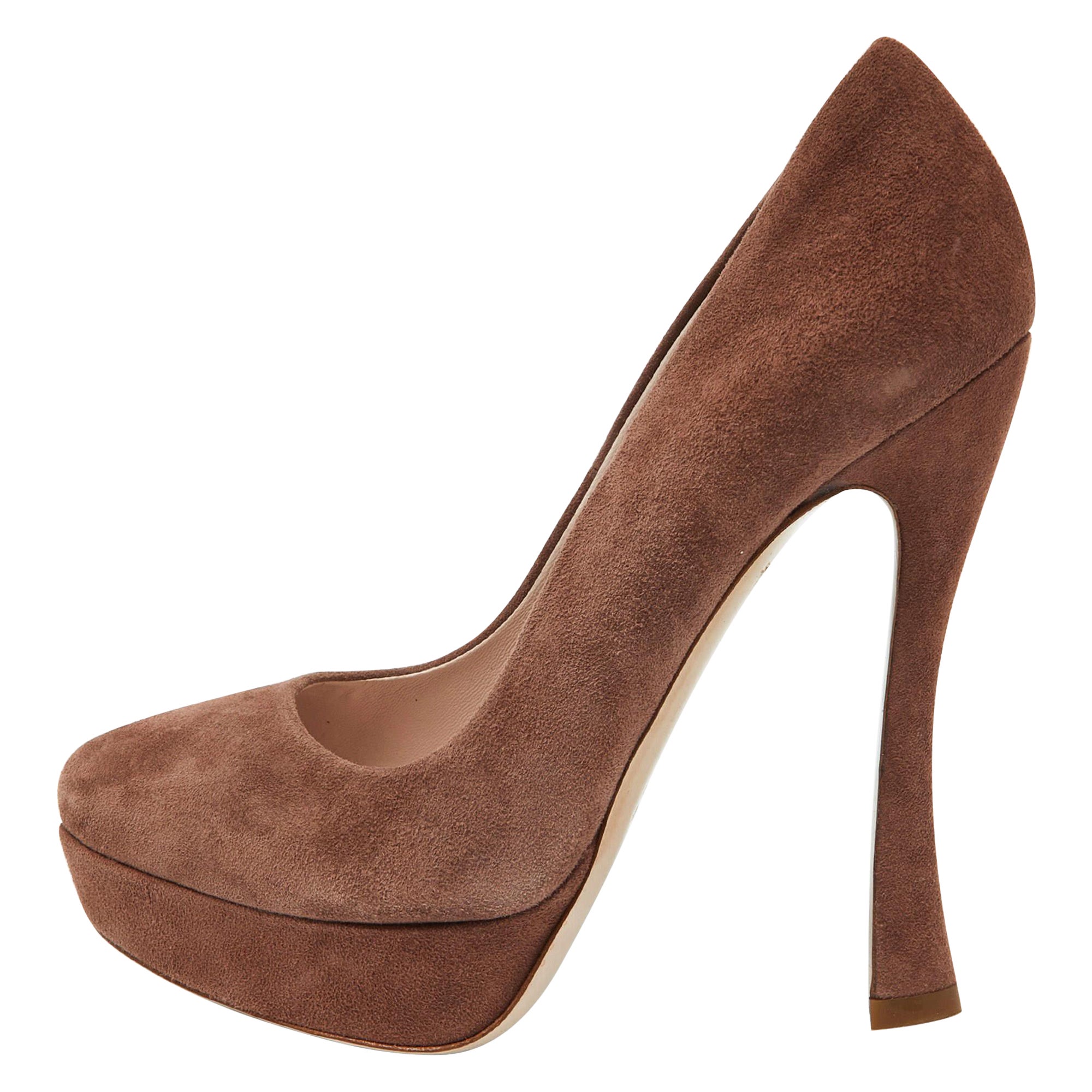 Miu Miu Brown Suede Platform Pumps Size 35