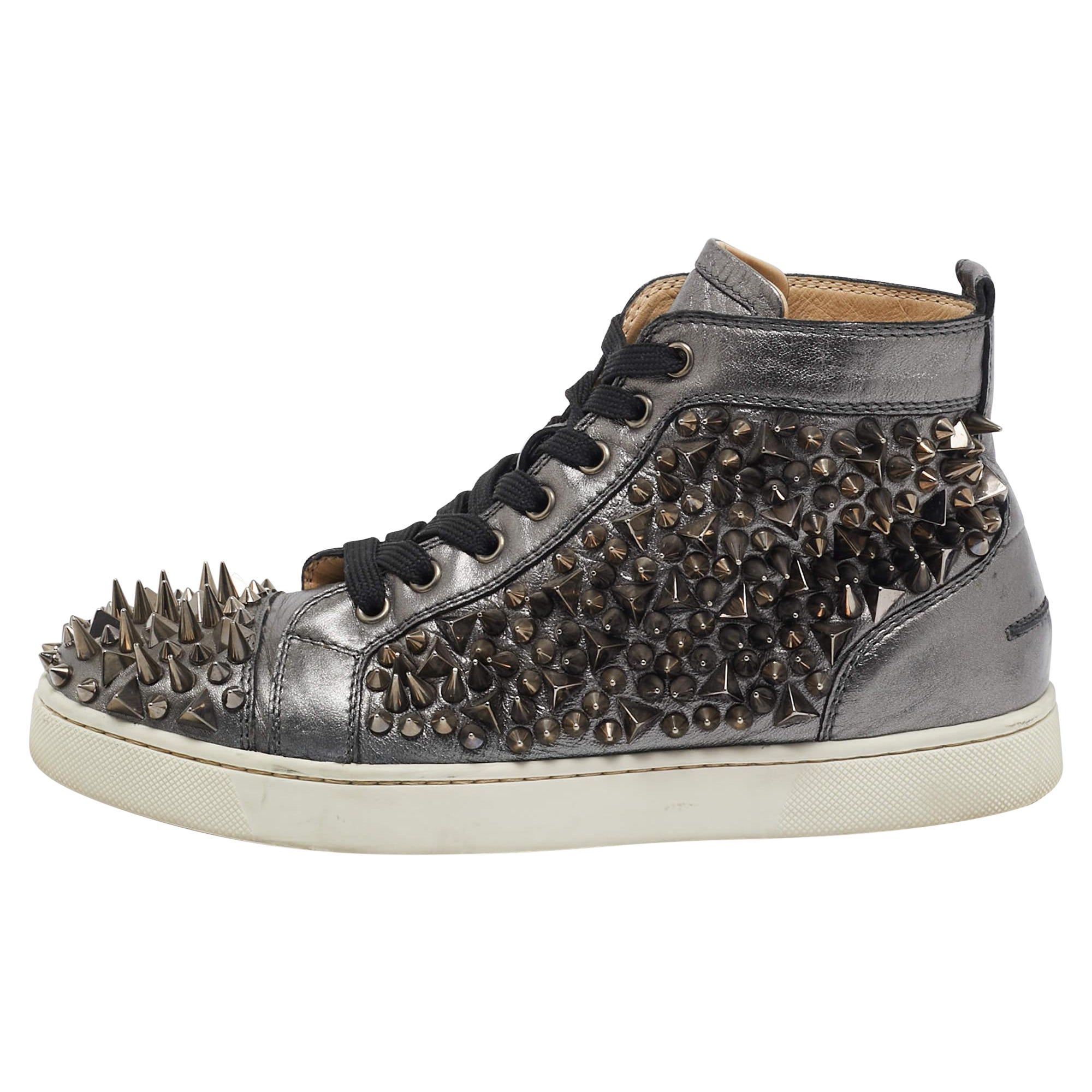 Christian Louboutin Metallic Leather Pik Pik Pik High Top Sneakers Size 40 For Sale