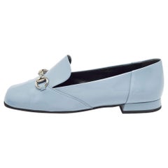 Gucci Light Blue Patent Leather Horsebit Loafers Size 36.5