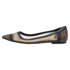 Fendi Brown/Black Zucca Mesh and Leather Colibri Ballet Flats Size 38